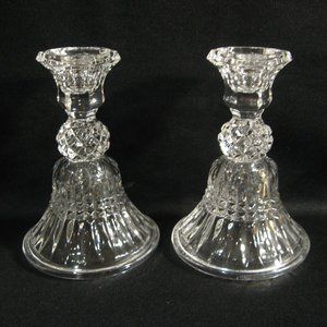 CRYSTAL CLEAR SINGLE LIGHT CANDLEHOLDER PAIR - MAKER UNKNOWN